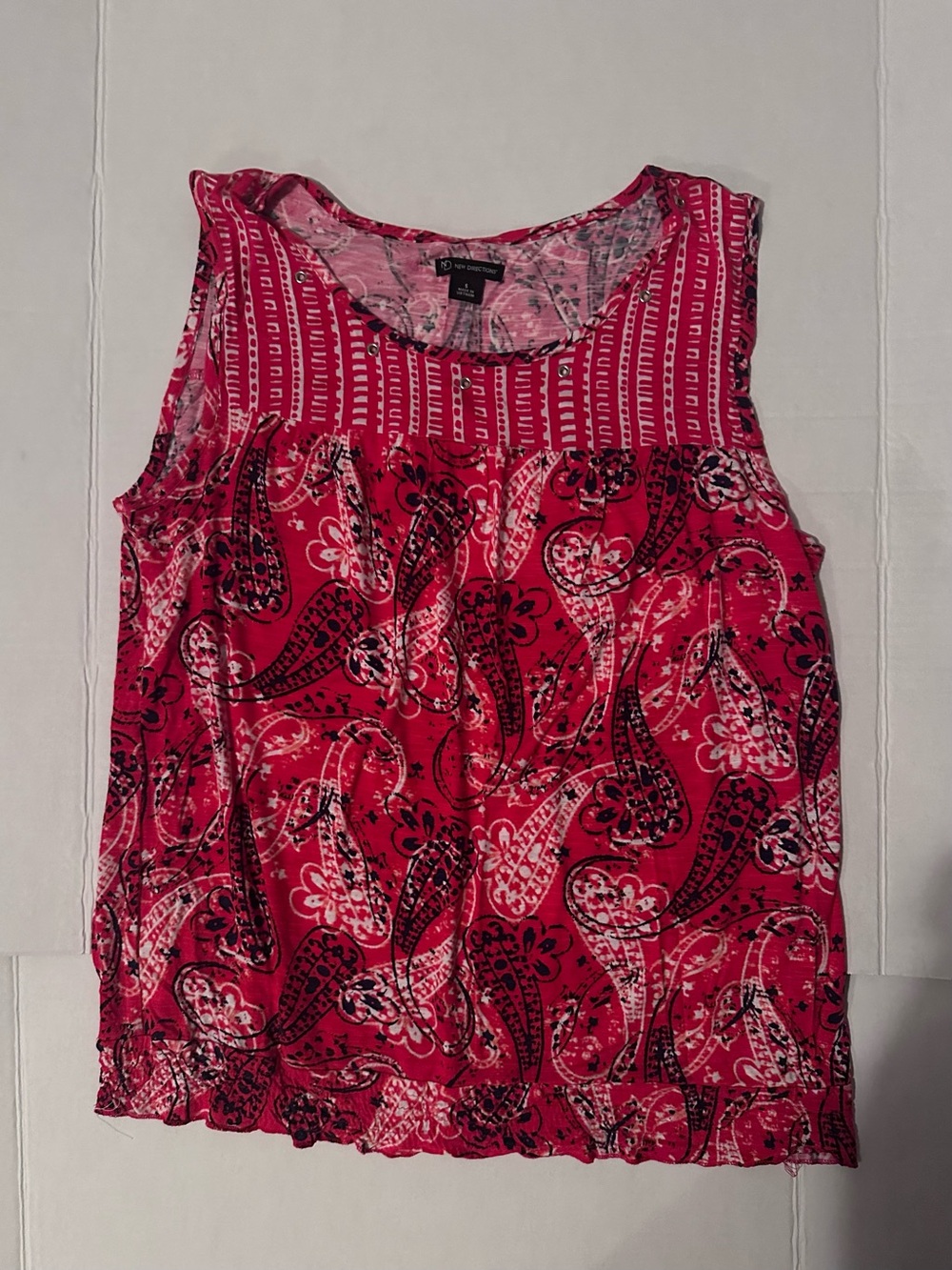 New Directions Red Paisley Sleeveless Tank